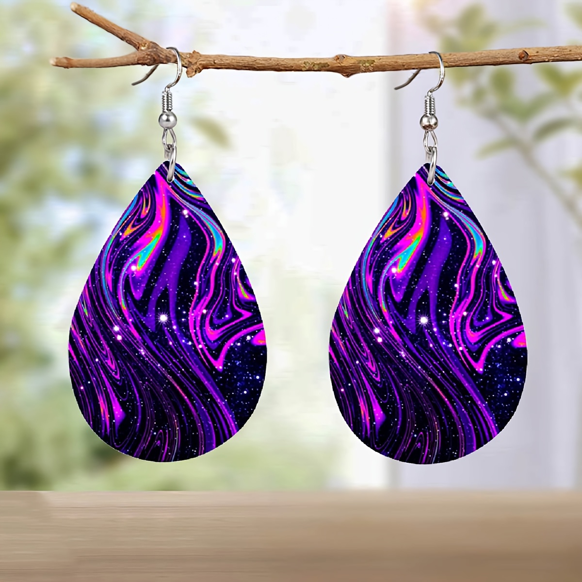 Women's Abstract Pattern Wooden Long Earrings, Gift